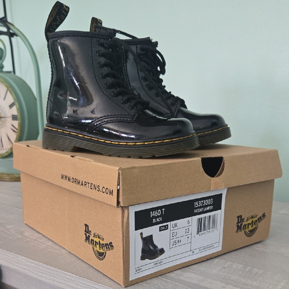 Dr. Martens Kids Glossy Black Boots